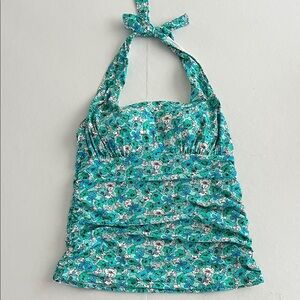 Lands' End Floral Halter Tankini Top - Teal